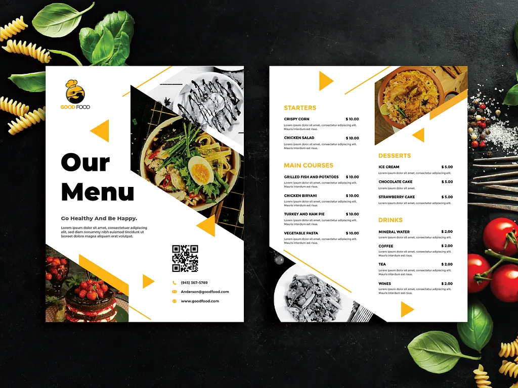 Menu design with adequate whitespace
